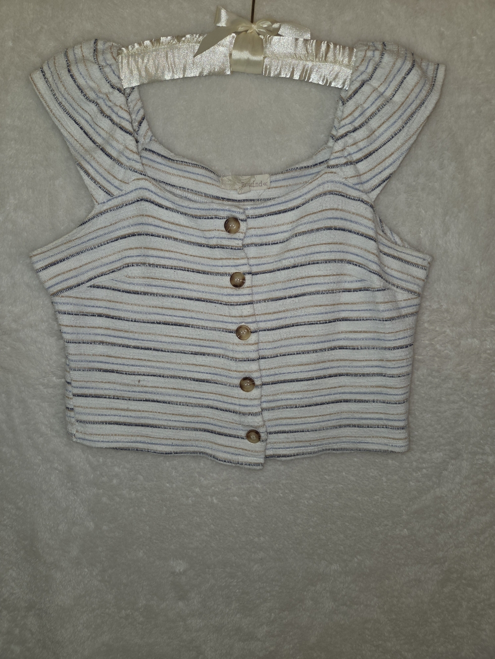 Rewind Cropped Top Women's Sz L Multicolor Cotton Scoop Neck Short Cap Sleeves